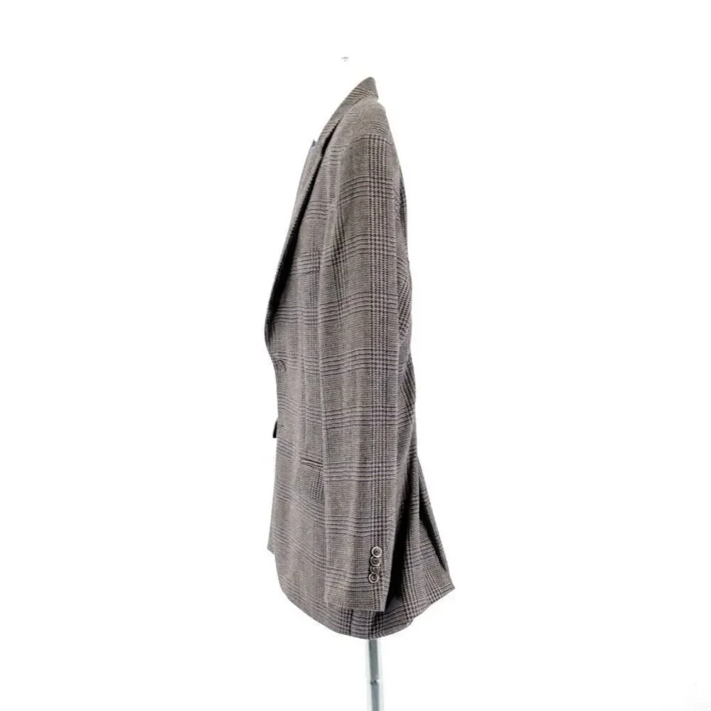 Jos A Bank 1905 Soft Tweed Wool Glen‎ Plaid 44R / Slim 46R Gray Tan Brown Blue